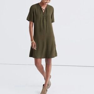 MADEWELL - Novella 70'S Inspired Lace - Up Front Shift Dress - Size M